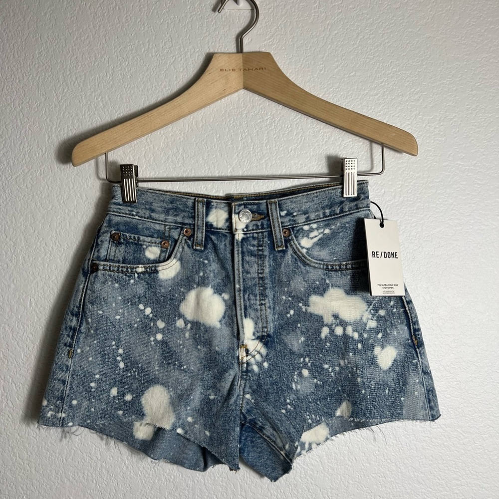 New RE/DONE High Rise Denim Short Splash denim short 24 button fly‎